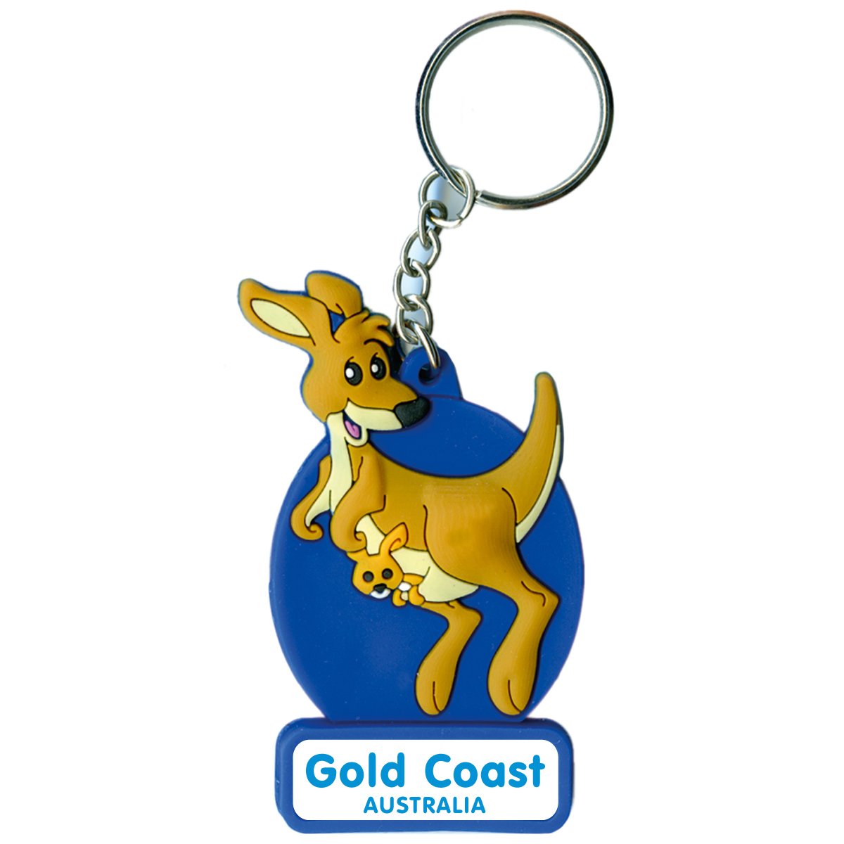 KEYRING SOFT PVC 3D KANGAROO BLUE GOLD COAST - VISIT Brands