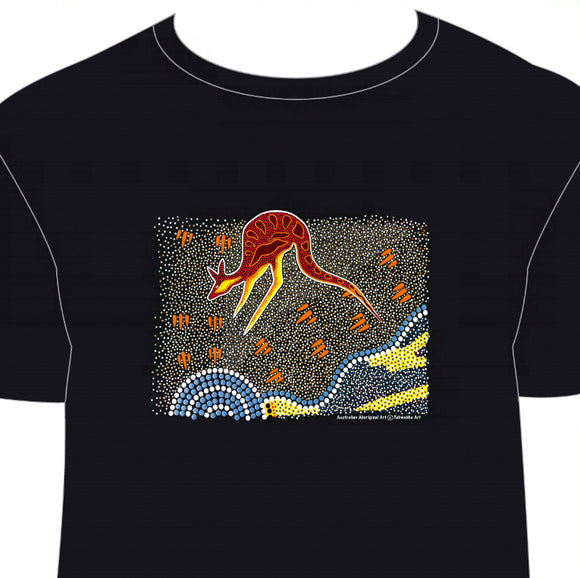 ADULTS T-SHIRT MED COASTAL KOORIS BLACK BY RONNIE POTTER, TOBWABBA
