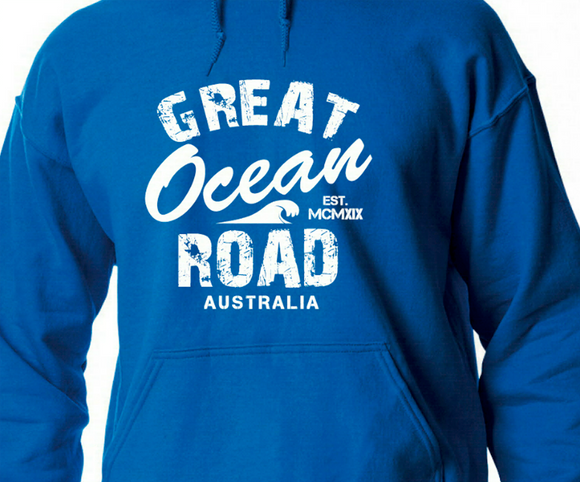 ADULT HOODIE SIZE S GREAT OCEAN ROAD MCMXX11 ROYAL BLUE