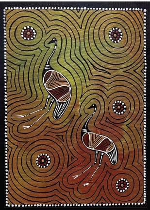 POSTCARD 2 Emus Dreamtime Kullilla-Art