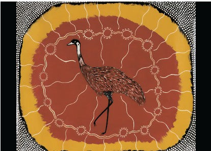 POSTCARD Emus and Red Ochre Dreamtime Kullilla-Art