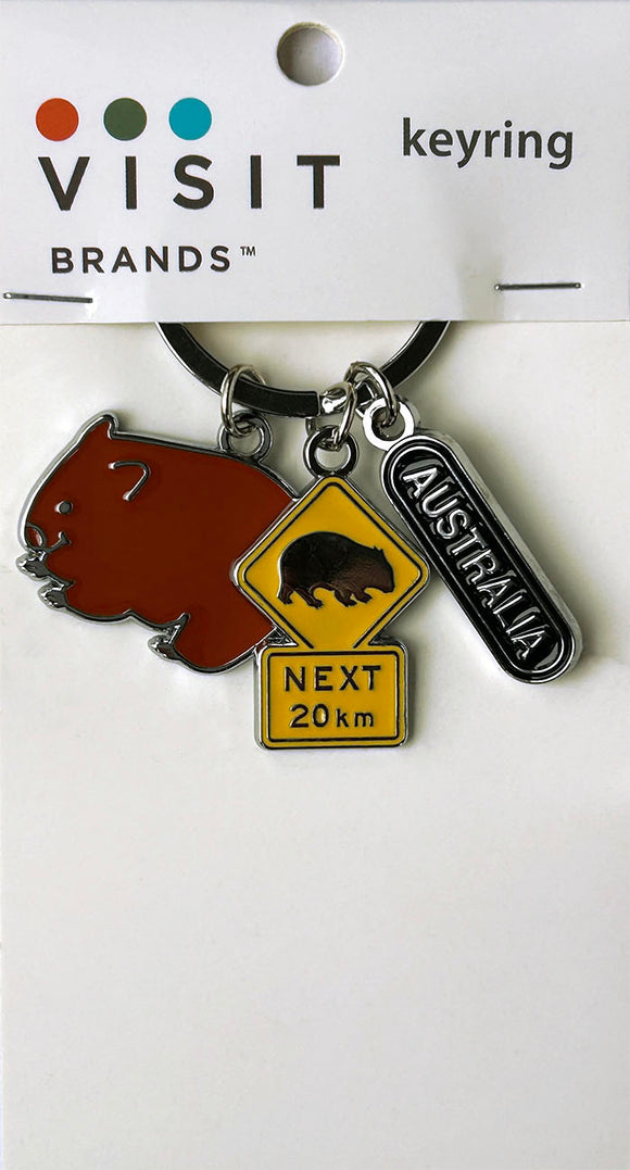 KEYRING CHROME WOMBAT & ROADSIGN ENAMEL