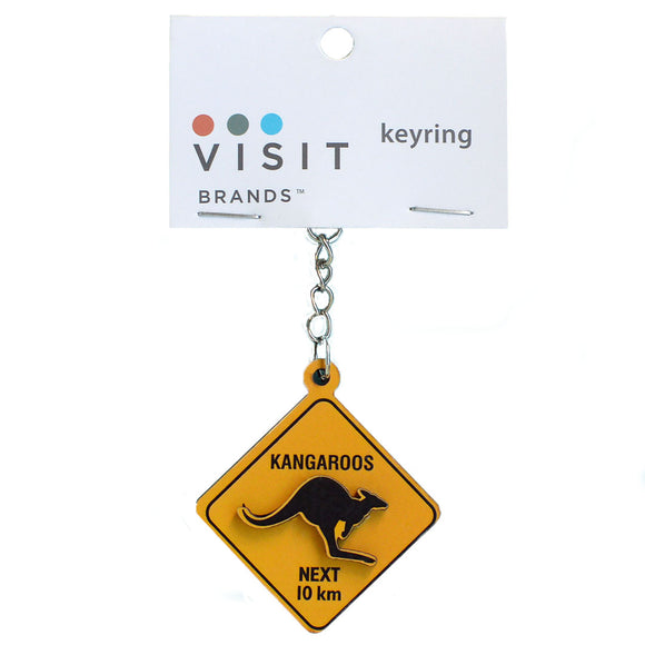 KEYRING WOODEN Road sign Kangaroo