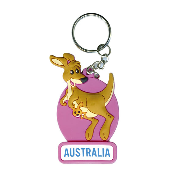 KEYRING SOFT PVC 3D KANGAROO PINK AUSTRALIA