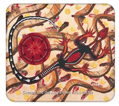 COASTER NON SLIP 2 SET GOANNA/KING BROWN SNAKE BY Ronnie Potter & Russell Saunders, TOBWABBA