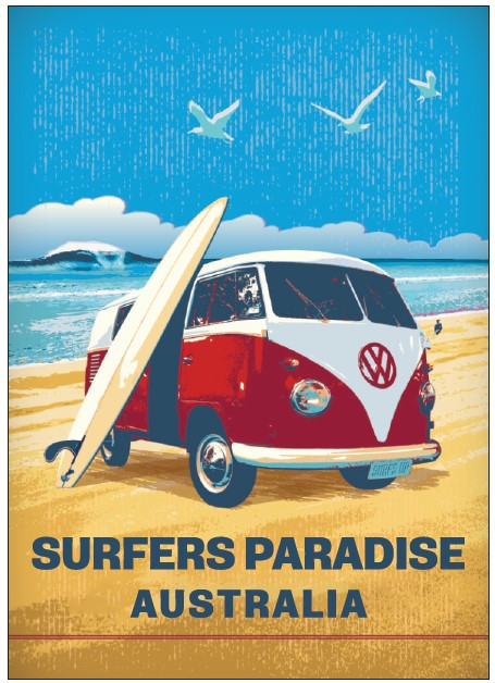 POSTCARD GOLD COAST AUSTRALIA VINTAGE KOMBI - Main Image