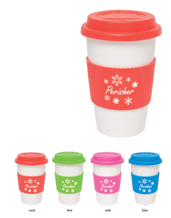 TRAVEL MUG PORCELAIN PERISHER snowflakes