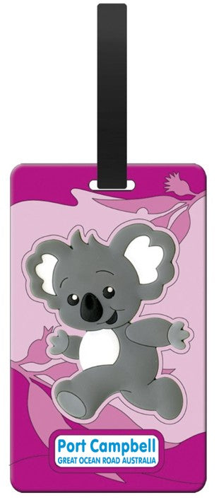 LUGGAGE TAG SOFT PVC KOALA PINK PORT CAMPBELL GREAT OCEAN ROAD