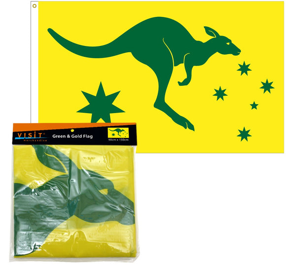 FLAG GREEN & GOLD KANGAROO / STARS 90x150 CM