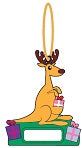CHRISTMAS ORNAMENT PVC ROO WITH PRESENT IN HIS POUCH